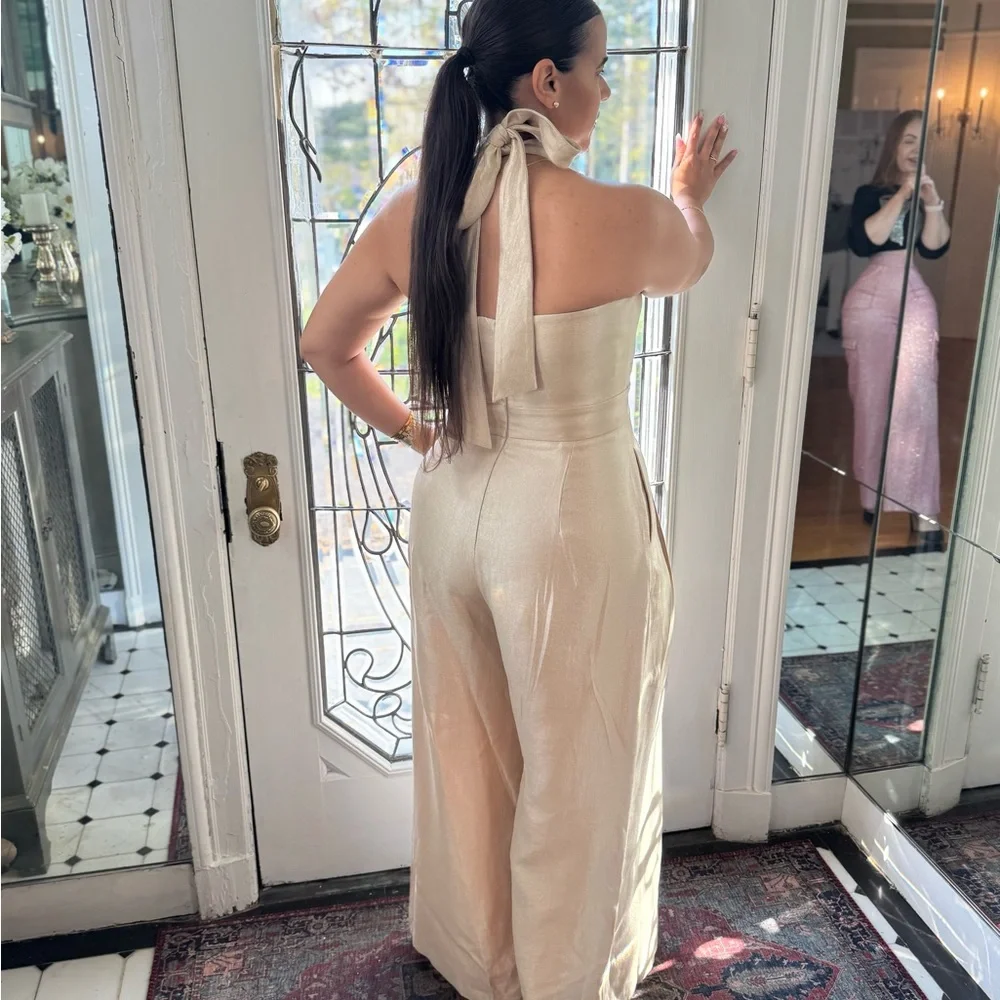 White House Black Market Cream Halter Jumpsuit